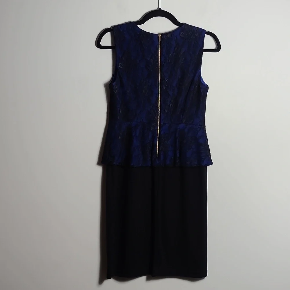 ALFANI Royal Blue With Black Lace Overlay / Black Skirt Sleeveless Dress Size 4P